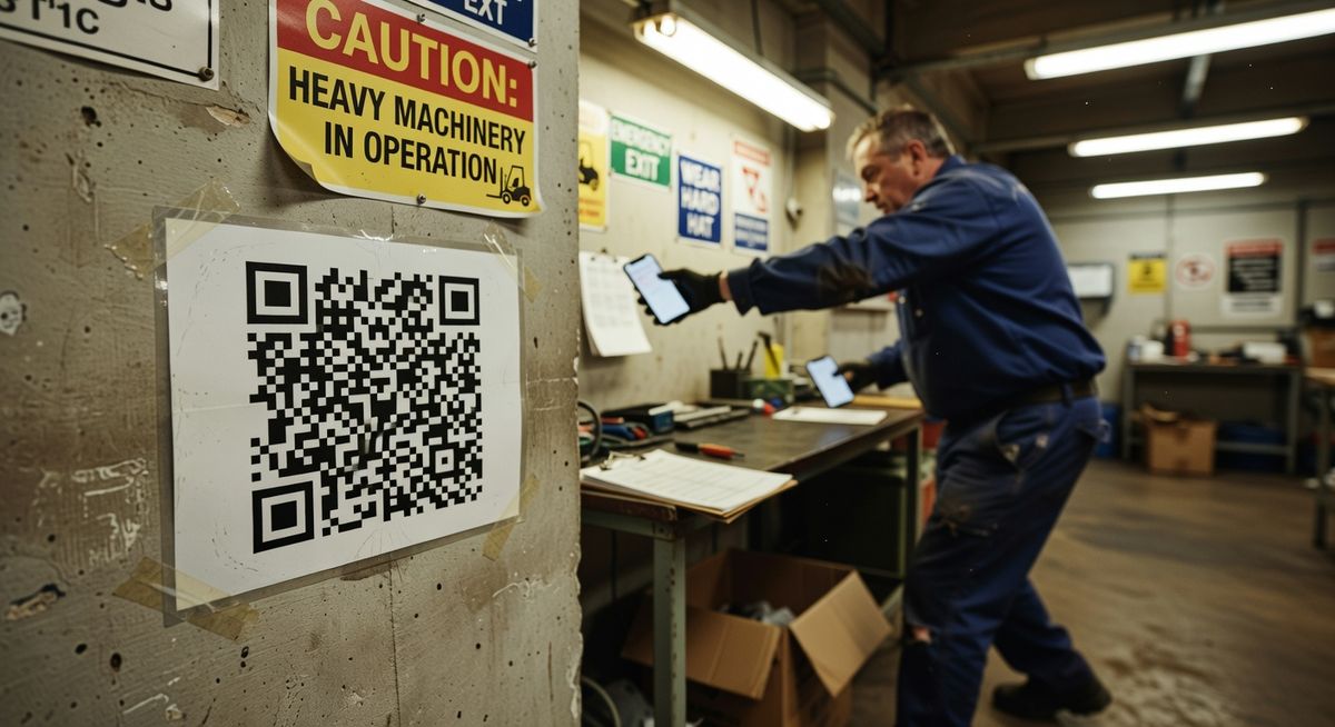 QR code for an SOP posted at a workstation